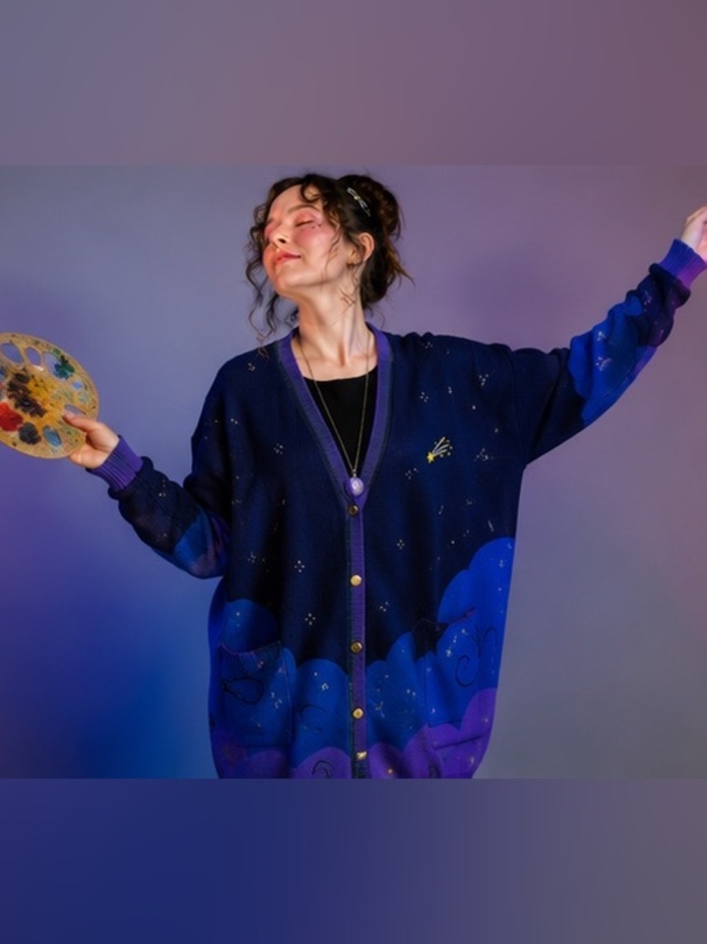 Sekai Art Stardigan Shooting Star Cardigan S/M Celestial Night Sky Oversized